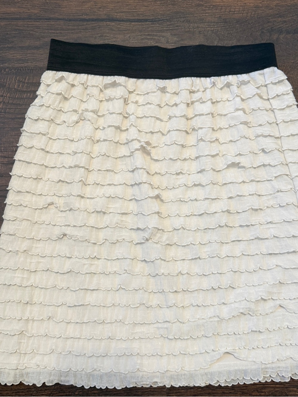 LC Lauren Conrad Skirt Womens XS Cream Linen Blend Ruffle Tiered Elastic Waist